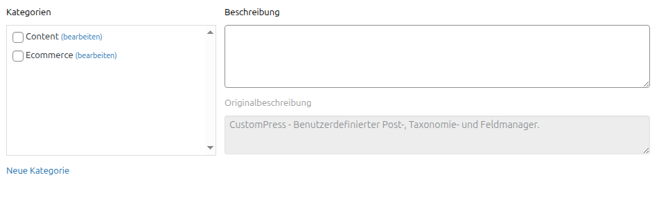 Plugin-Details – Kategorien