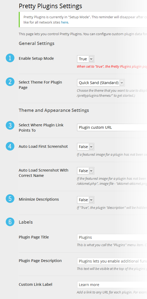 Einstellungen von PS Pretty Plugins