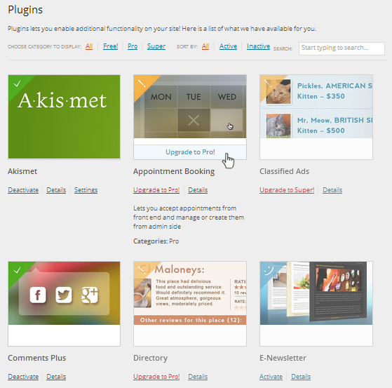 Plugin-Seite aus Sicht eines Webseitenadministrators